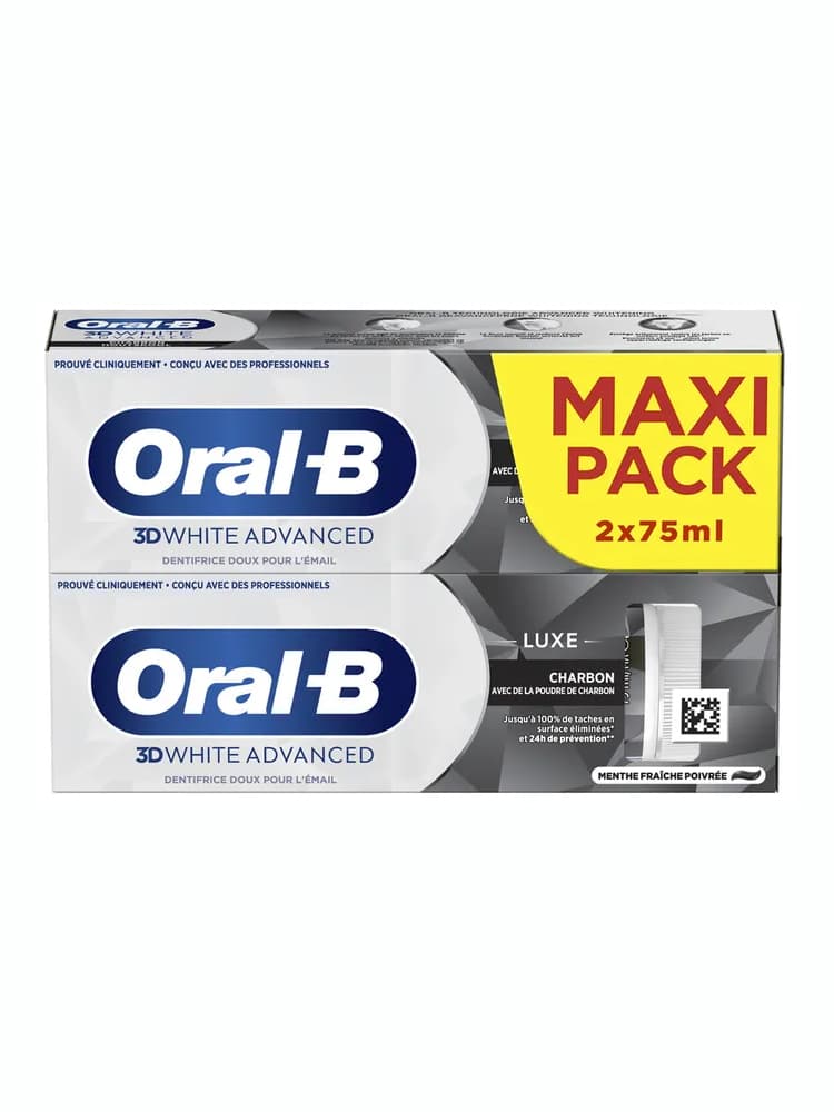 Oral-B 3D White Advanced Luxe Charbon Dentifrice 2 x 75 ml