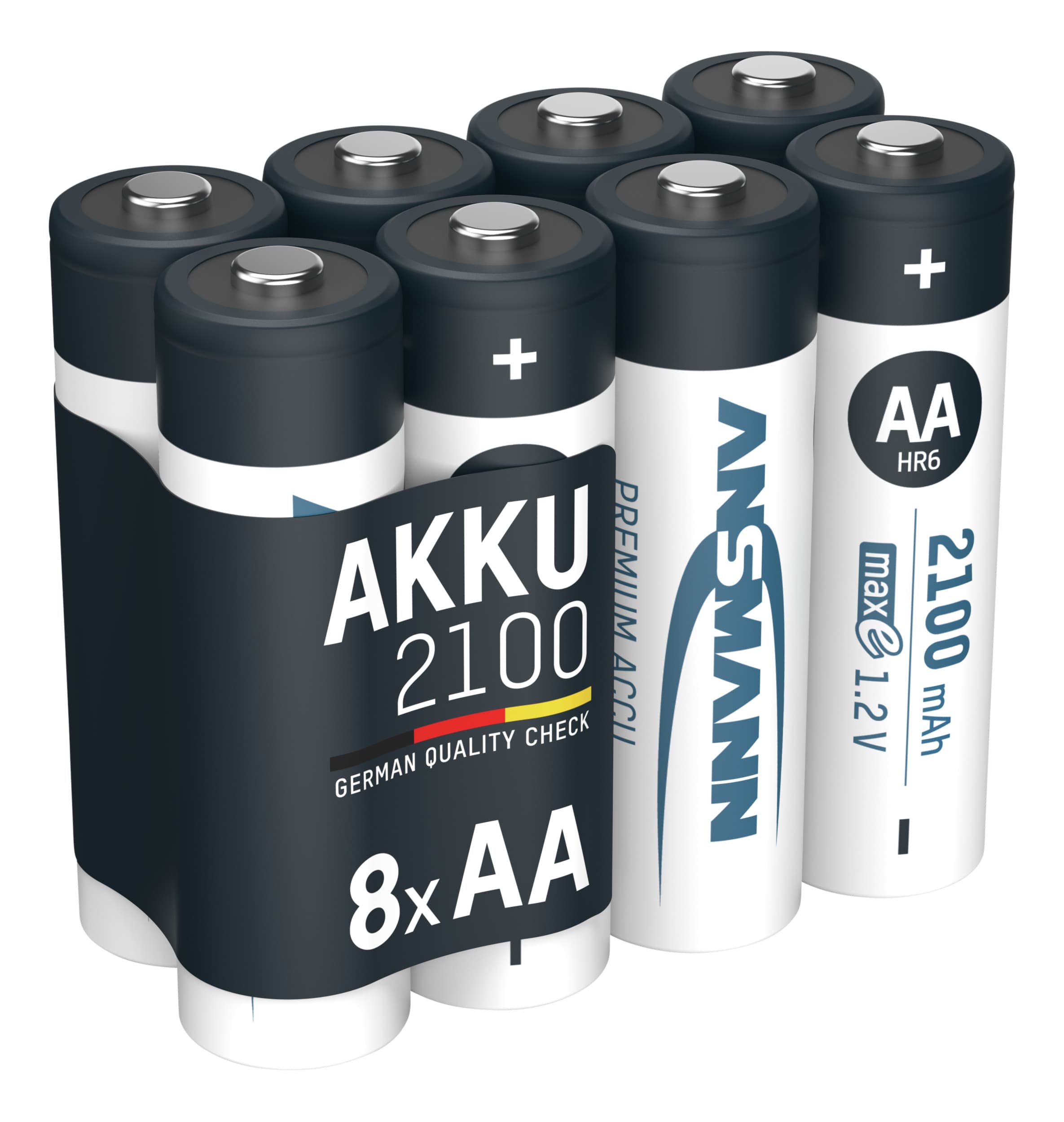 Piles rechargeables ANSMANN NiMH AA, 2100 mAh maxE, paquet de 8, sous film rétractable, idéales pour une utilisation quotidienne