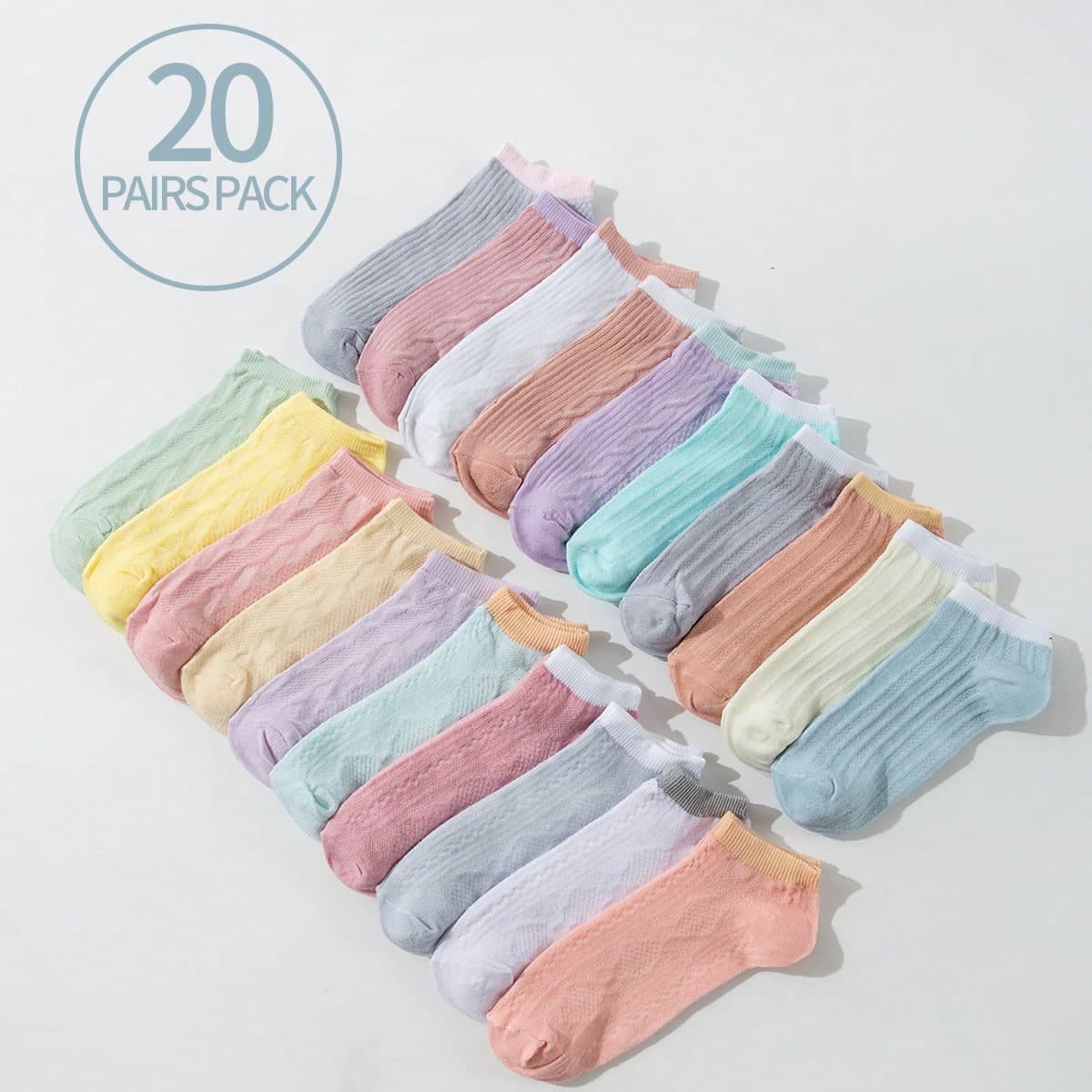 Lot de 20 chaussettes courtes pour femmes abordables, de couleurs solides bonbon, respirantes en maille, anti-odeurs, décontractées et à la mode,